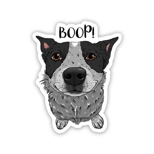 Black and White Heeler Boop Sticker