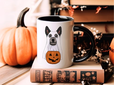 15 oz hey boo halloween ceramic mug blue heeler ghost dog