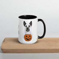 "Hey Boo" Halloween Ceramic Mug - Blue Heeler Dog Illustration with Sleek Black Details
